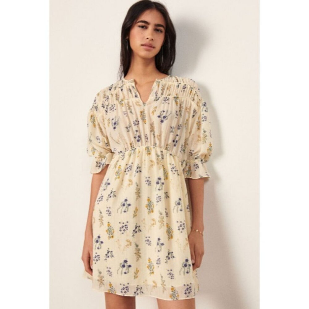 Ba&Sh Alois Viscose Printed floral Dress Size 8  US 3 UK color Ecru NWT